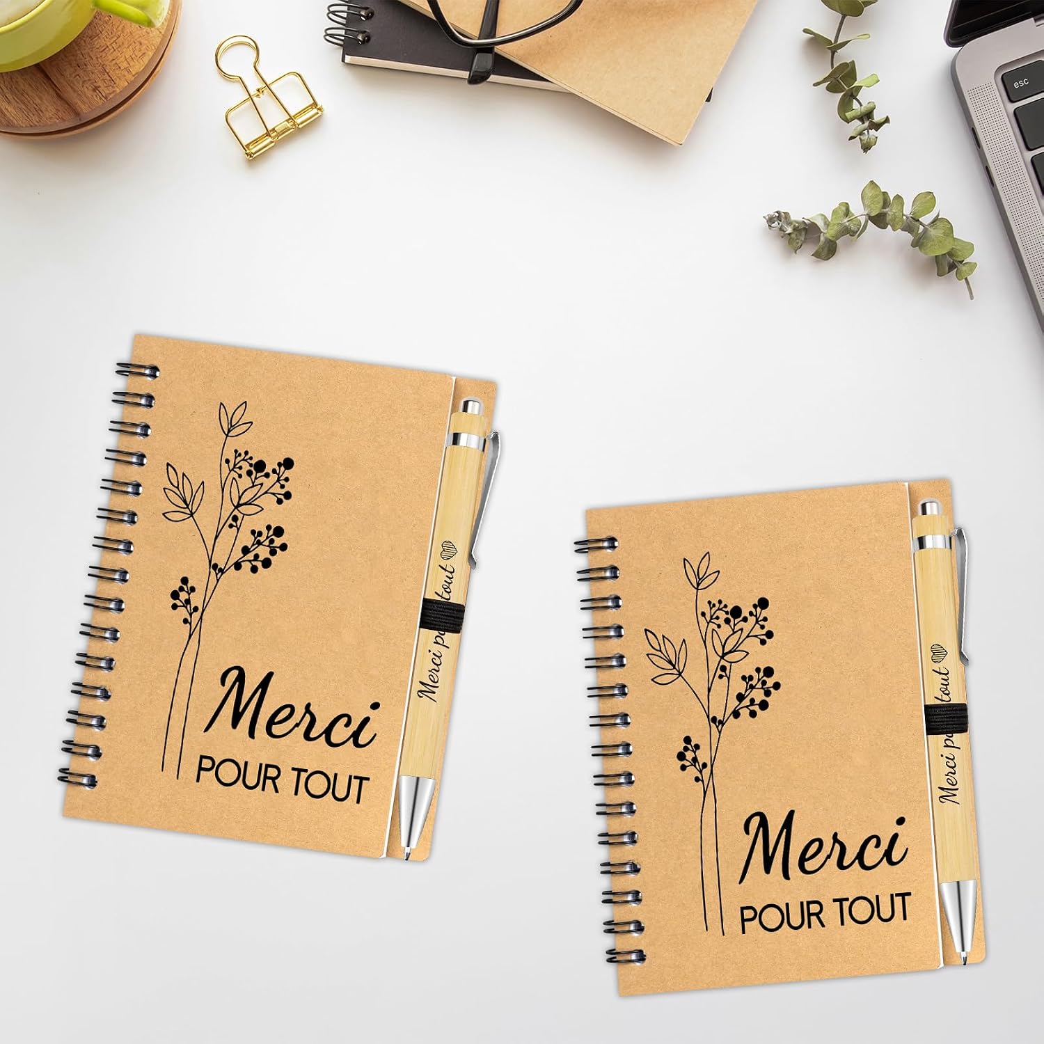 Detalle de PIAKAZIQA Bloc-Notes avec Stylo: set met 6 A6-notitieboekjes en houten balpennen