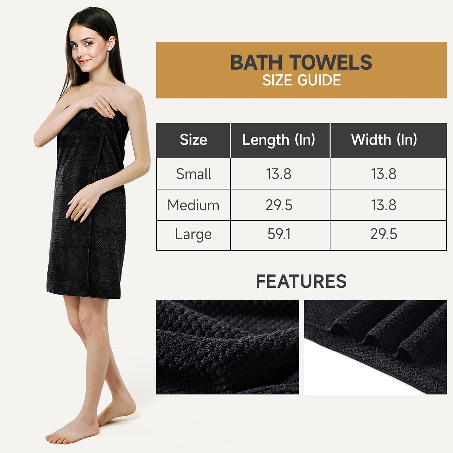 Detalle de REDKISS 6-Piece Bath Towel Set: Ultra-Fiber Coral Fleece, 2 Washcloths, 2 Hand Towels, 2 Bath Towels — Black
