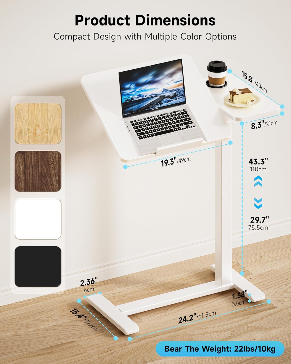 Detalle de BIZUM DM5050W2716WS Overbed Table with Tilt Top and Pneumatic Height Adjustment