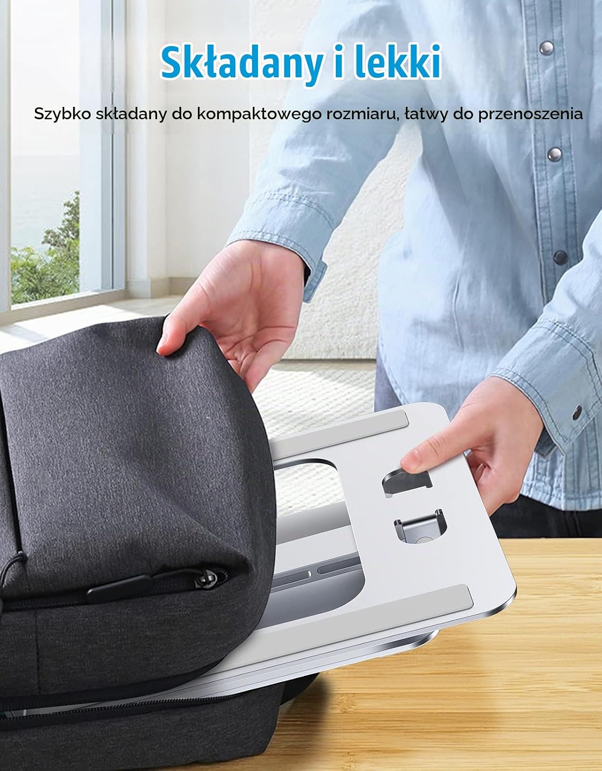 Detalle de Babacom B09 – regulowany stojak na laptopa 10–16″, składany, aluminiowy