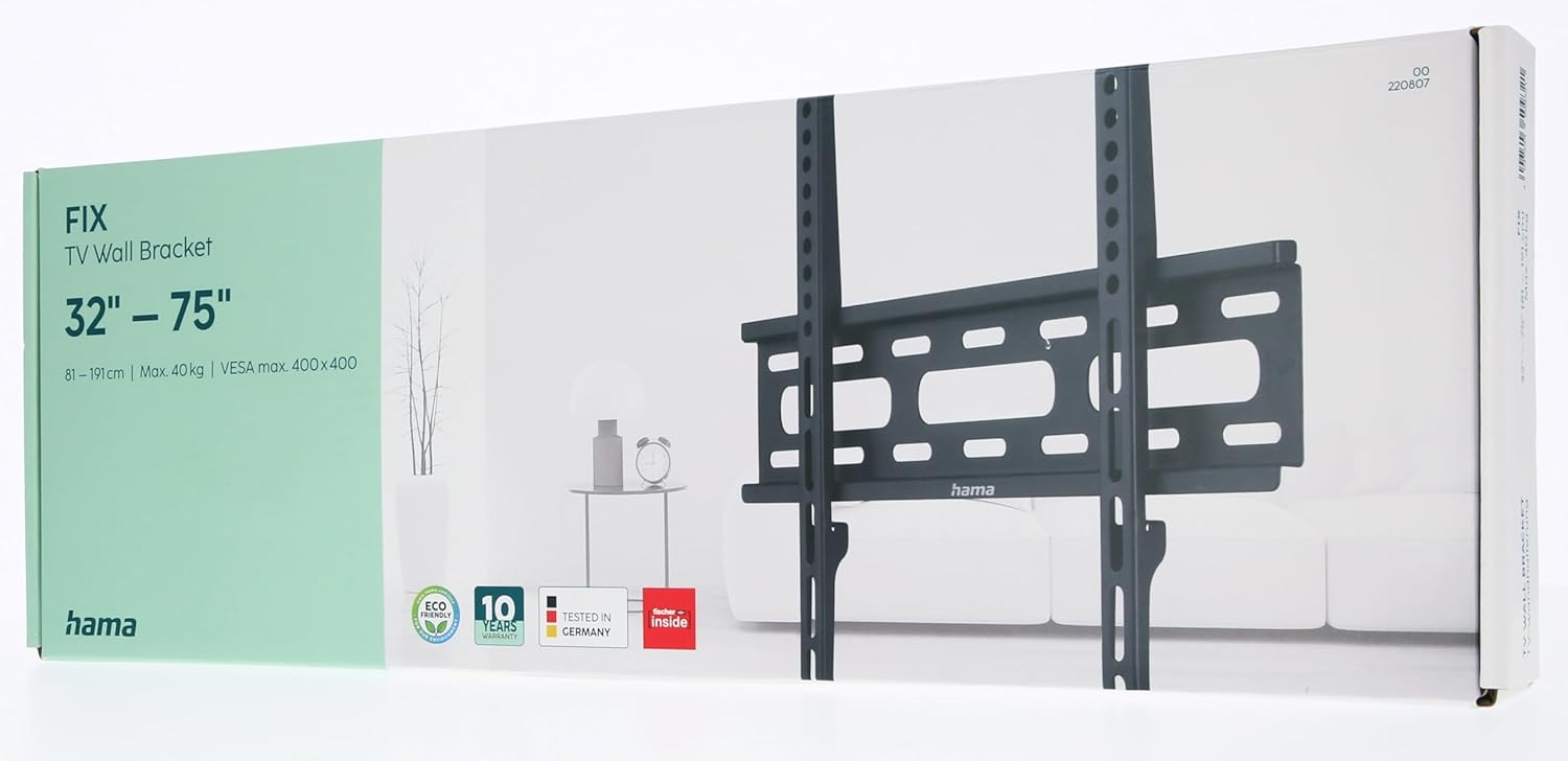 Thumbnail 5 de Hama Fixed TV Wall Mount with 10 Year Guarantee (Extra-Flat, up to 40 kg, VESA up to 400 x 400) Black