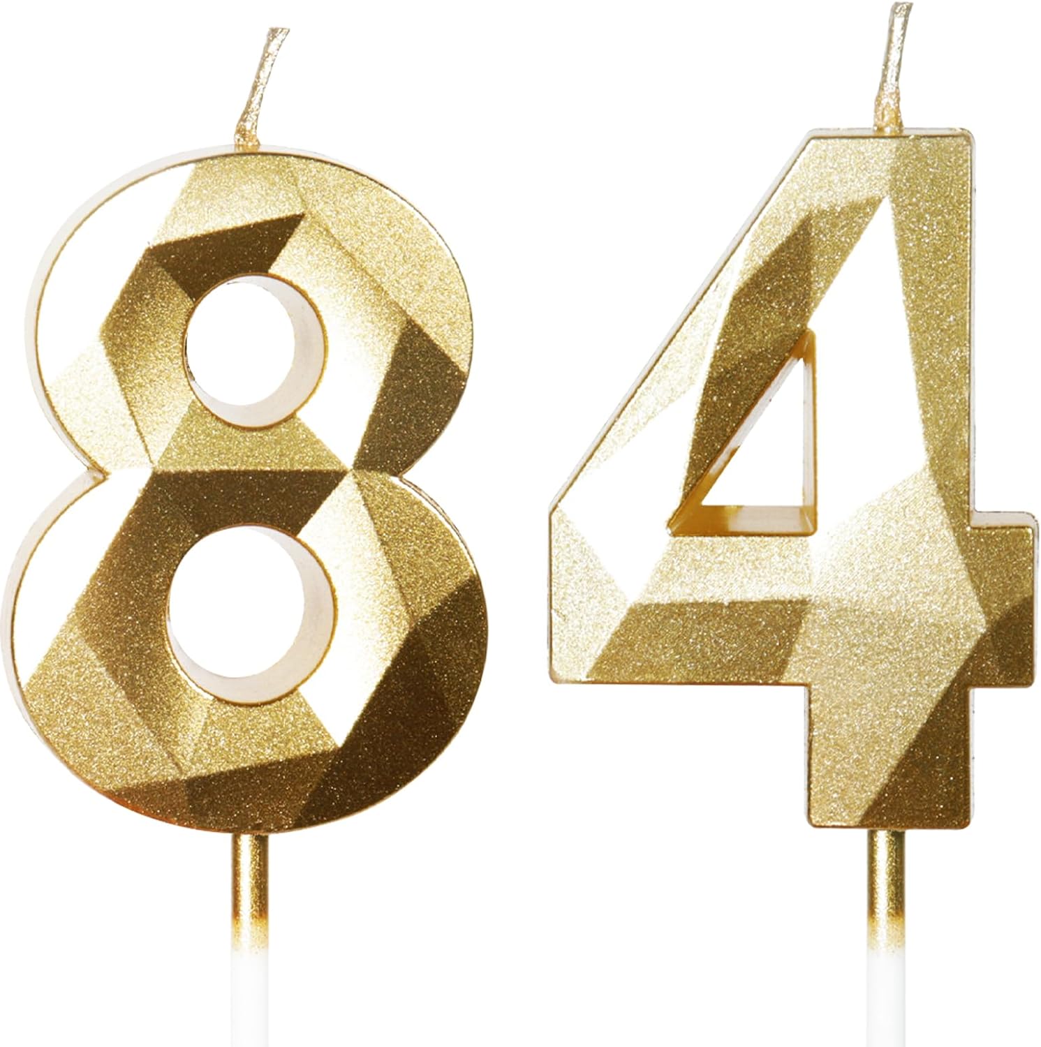 Yiran 84th Birthday Candles – Gold 3D Number 84 Cake Topper