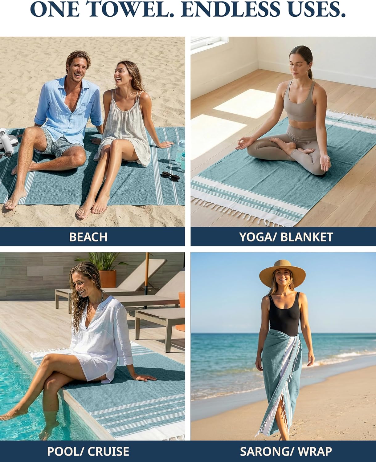 Thumbnail 5 de LANE LINEN Turkish Beach Towels, Baltic – 2 Pack, Extra Large 39" x 71", Sand-Free & Quick-Dry