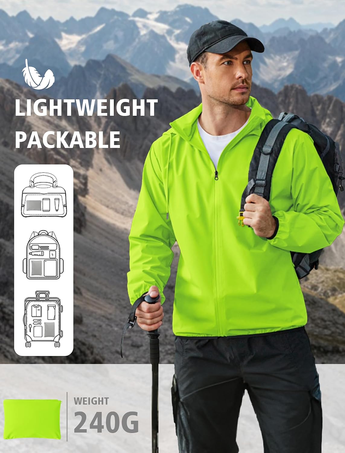 Thumbnail 1 de COOFANDY Men's Light Rain Jacket with Hood – Packable Waterproof Windbreaker