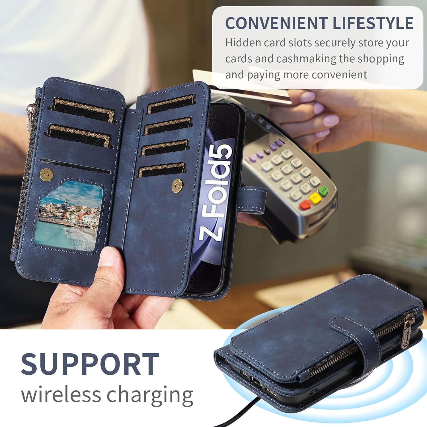 Thumbnail 3 de Asuwish Wallet Case with Crossbody Strap for Samsung Galaxy Z Fold 5 (2023)