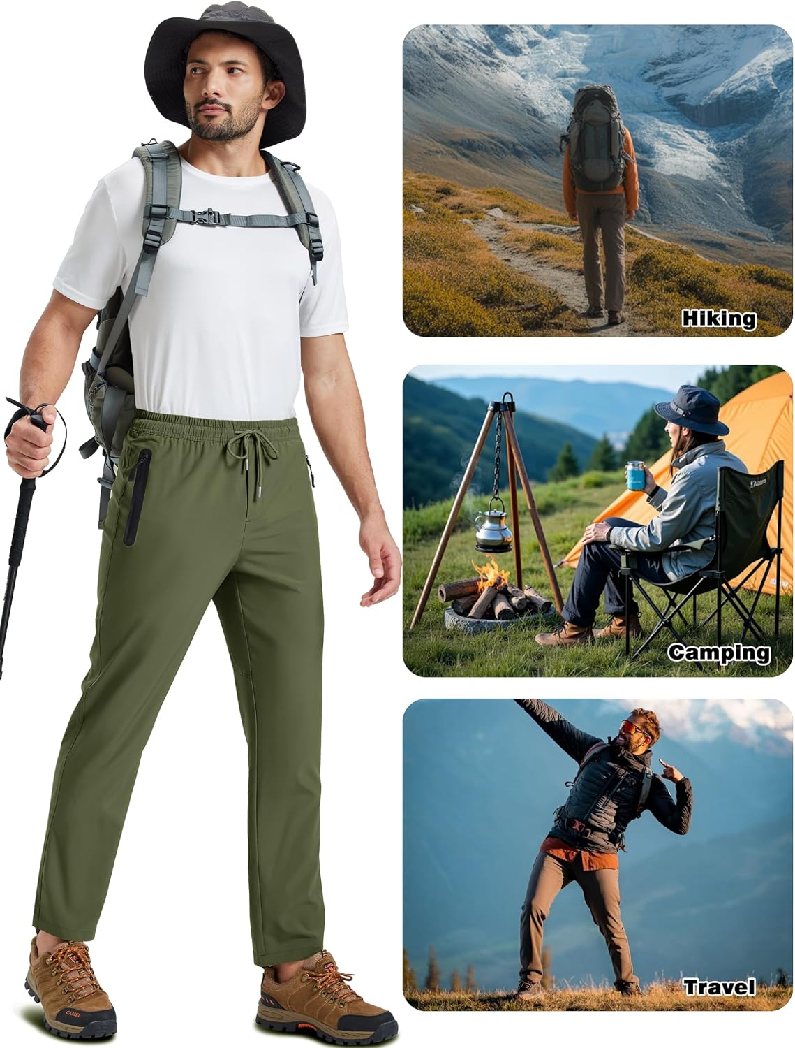 Thumbnail 4 de TACVASEN Men’s Hiking Trousers – Quick-dry, Lightweight Walk/Run Trousers with Zip Pockets