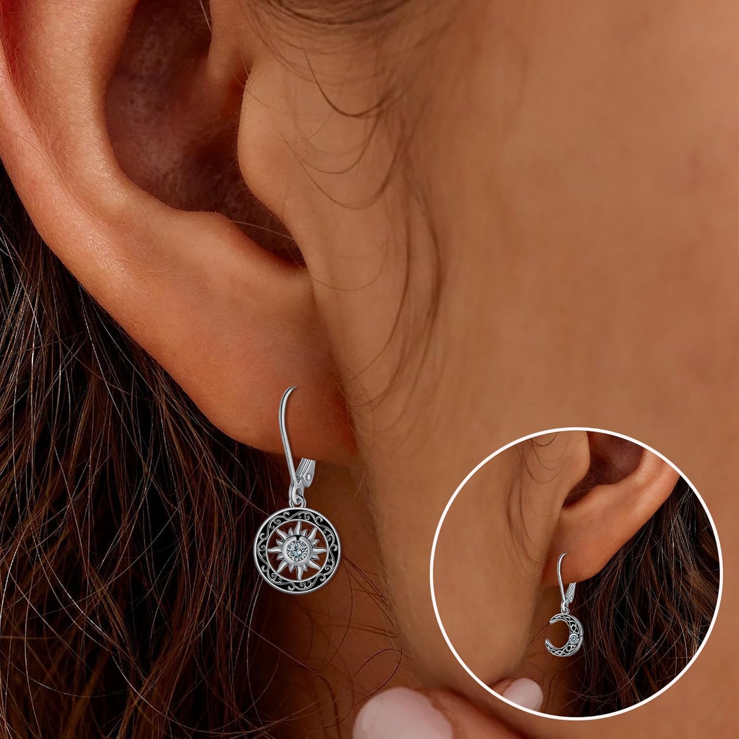 Detalle de Micory Damen hängende Ohrringe aus 925 Sterling Silber mit Mond- und Sonnensymbolen