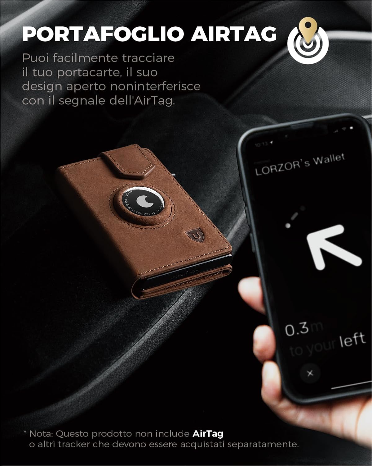 Thumbnail 6 de LORZOR Portafoglio Slim da uomo con AirTag, portamonete e RFID, chiusura magnetica