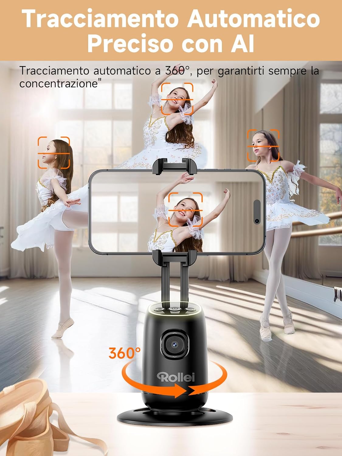 Detalle 2 de Rollei Easy Creator Desktop tracciamento automatico 360° per smartphone 🎥