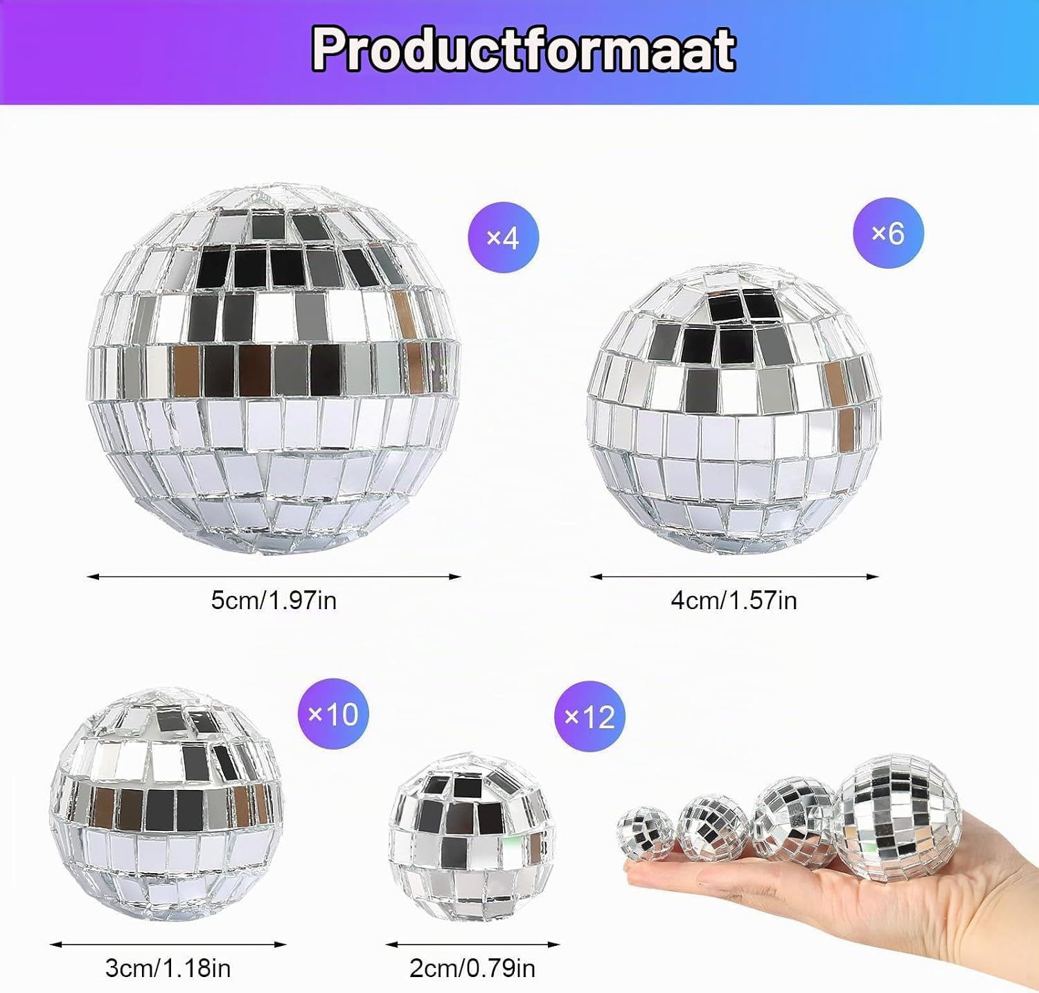 Thumbnail 1 de prota Mirror Disco Ball spiegelballen, 32 stuks in 4 maten