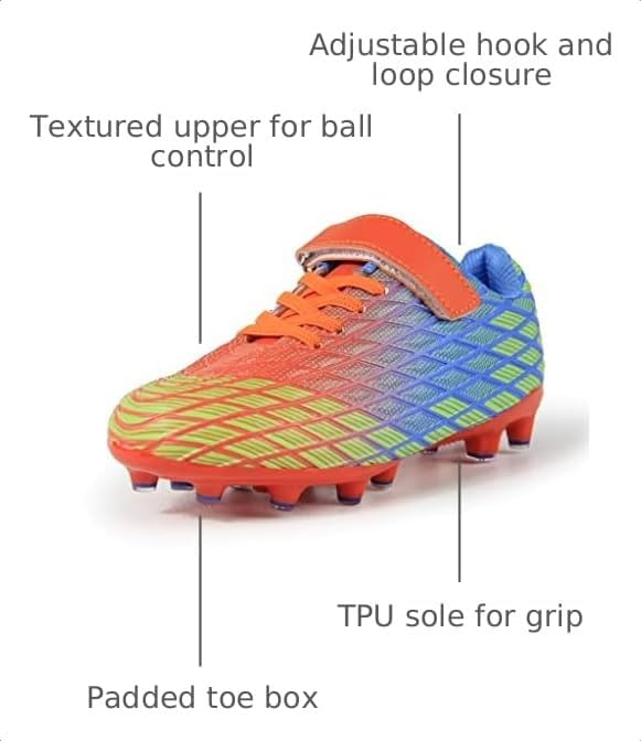 Thumbnail 2 de Sooneeya Kids Soccer Cleats for Outdoor Firm Ground (Hook-and-Loop) Athletic Shoes