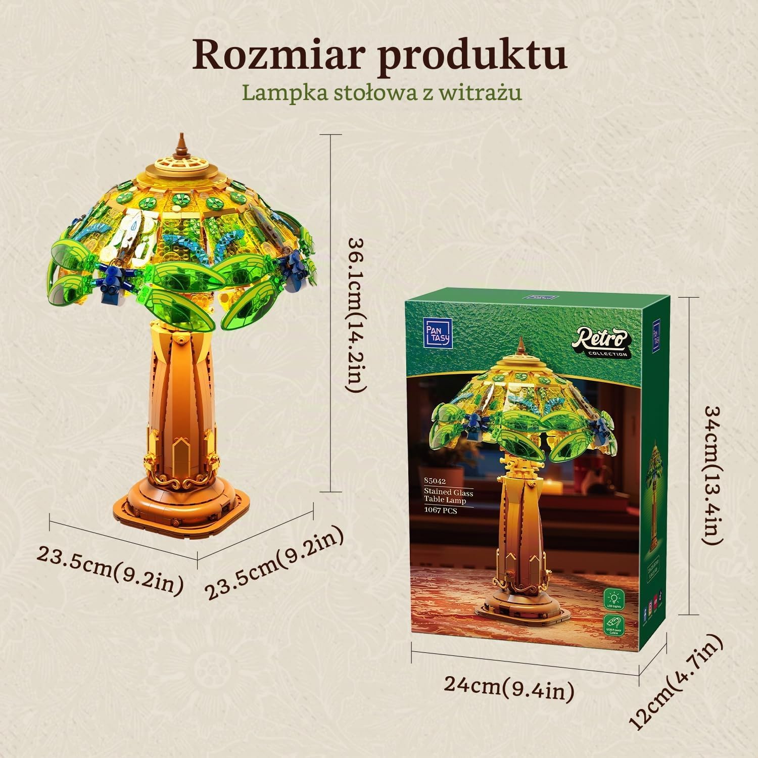Thumbnail 6 de PAN TASY 85042 – lampa stołowa z klocków LED, witrażowy klosz