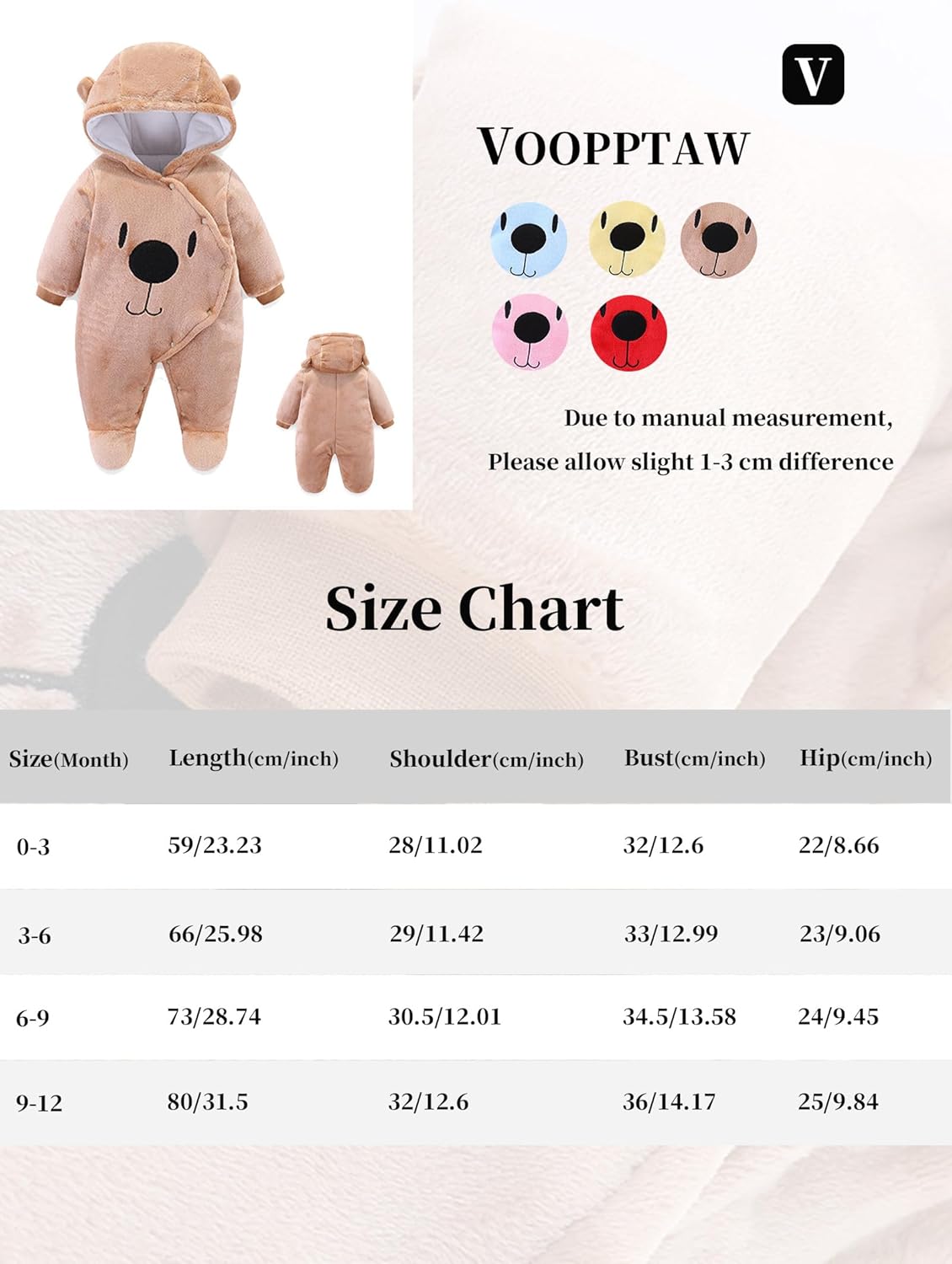 Thumbnail 4 de Voopptaw Warm Baby Winter Jumpsuit Fleece Romper (0–12 months) with Bear Snowsuit styling