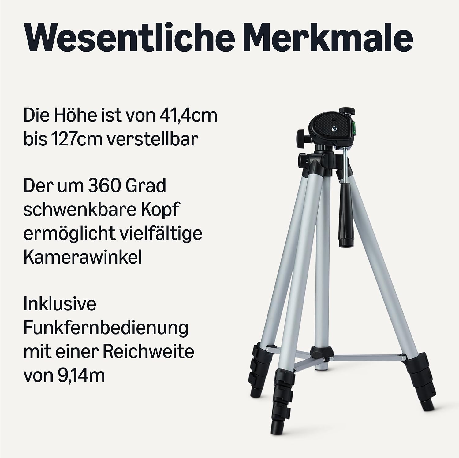 Detalle 2 de Amazon Basics Stativ 127 cm â Telefonhalterung đ„