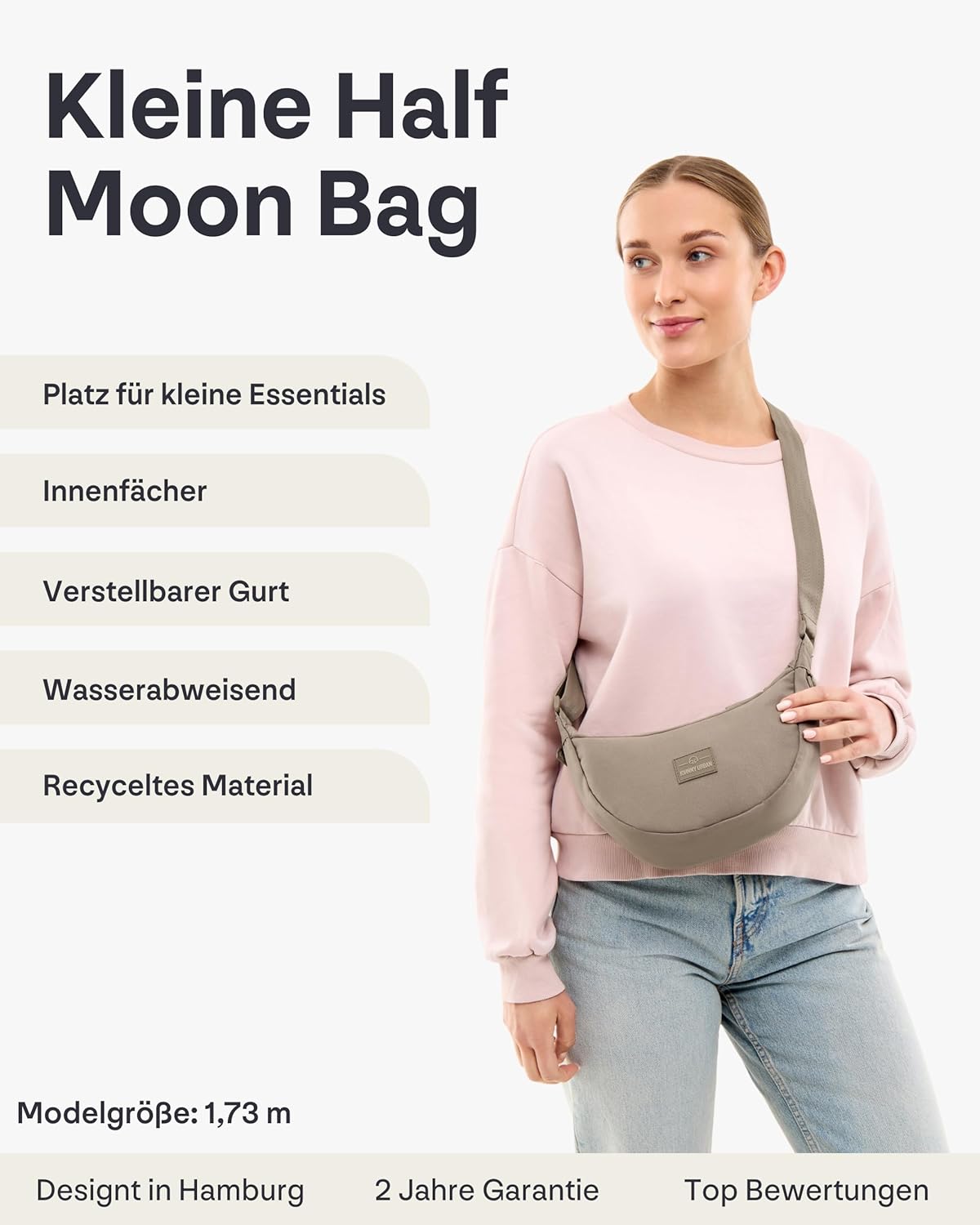 Thumbnail 3 de Johnny Urban Ally Small Crossbody Bag (Umhängetasche) Grau – Halbmond-Design mit verstellbarem Gurt
