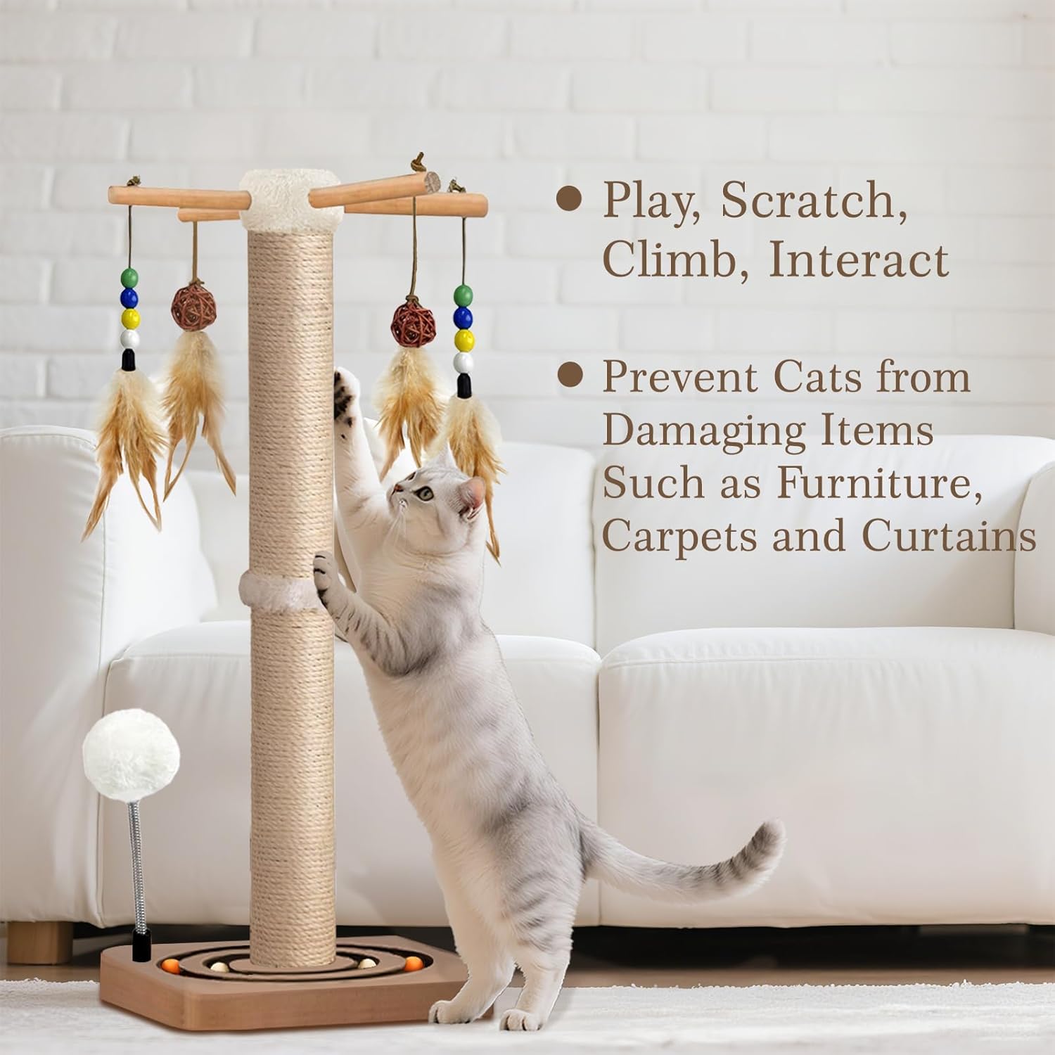 Detalle 2 de PAROTO MZZ-N Cat Scratching Post with Sisal and 7 Interactive Toys