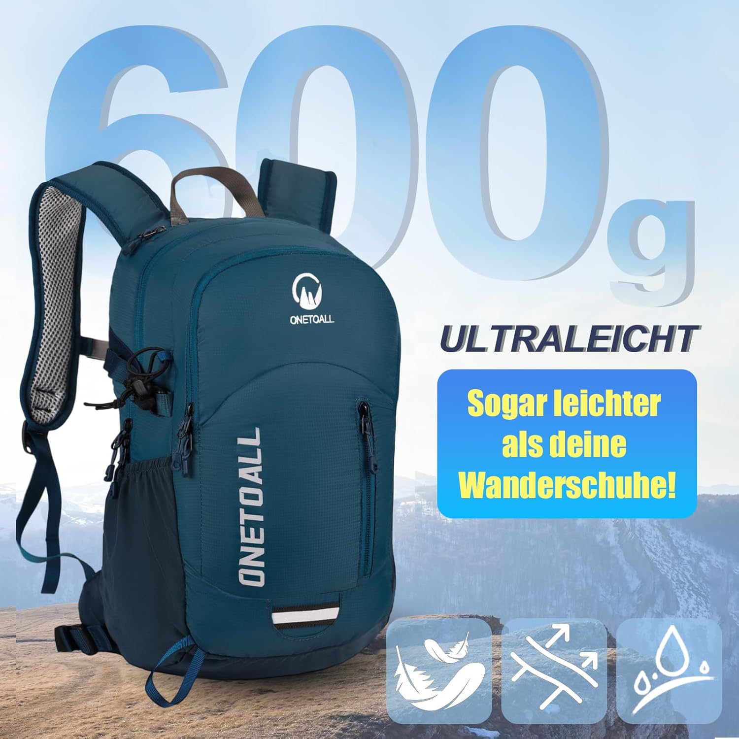 Detalle de ONETOALL Wanderrucksack Damen – 30 L, leicht, wetterfest und mit Rückenbelüftung