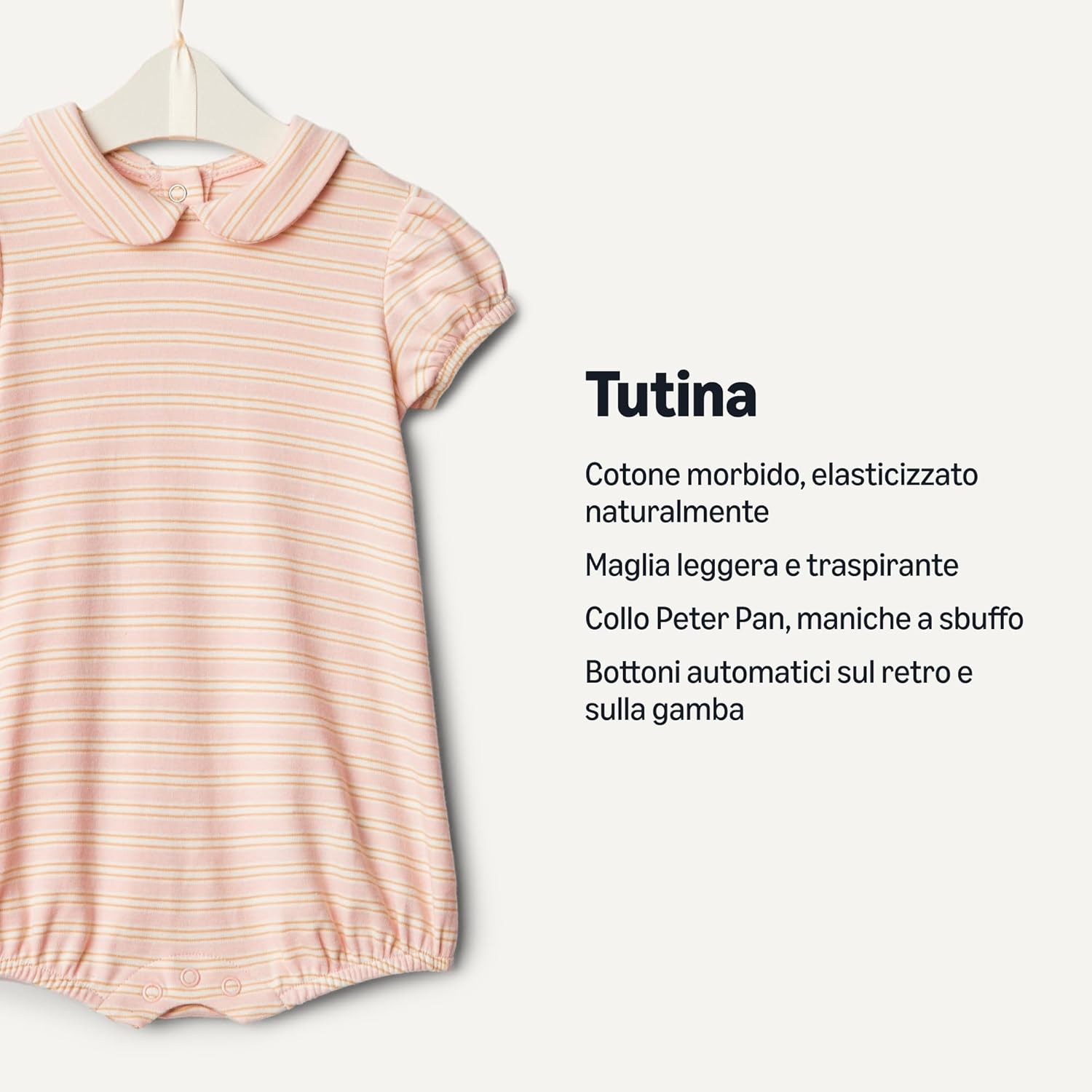 Detalle de Amazon Essentials x Sofia Grainge Bimba 0-24 Tutina a Maniche Corte in Cotone con Colletto Peter Pan, confezione da 2