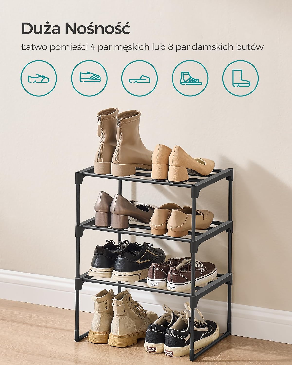 Detalle 1 de SONGMICS DEKY – 3-poziomowy metalowy stojak na buty, czarny