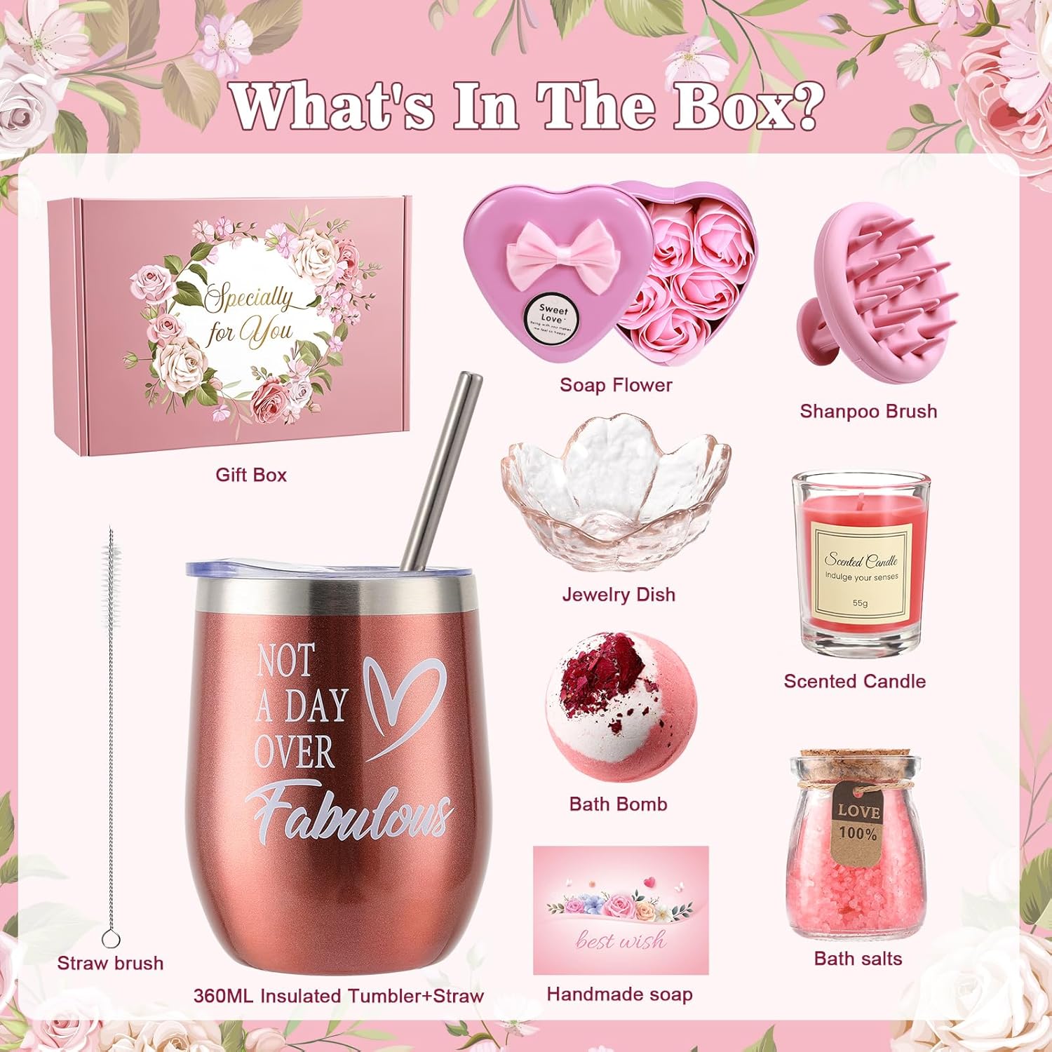 Detalle de Dromlag Idee Regalo Donna Compleanno – Set cofanetto romantico da 8 pezzi per momenti di benessere
