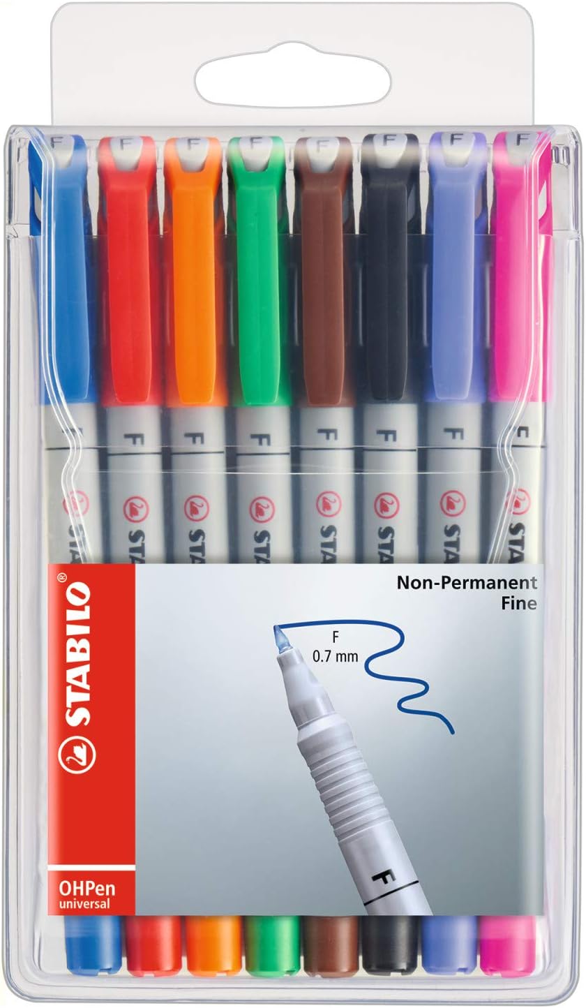 Detalle de STABILO Folienstift OHPen universal – wasserlöslich, 8er Pack, fein bis mittel