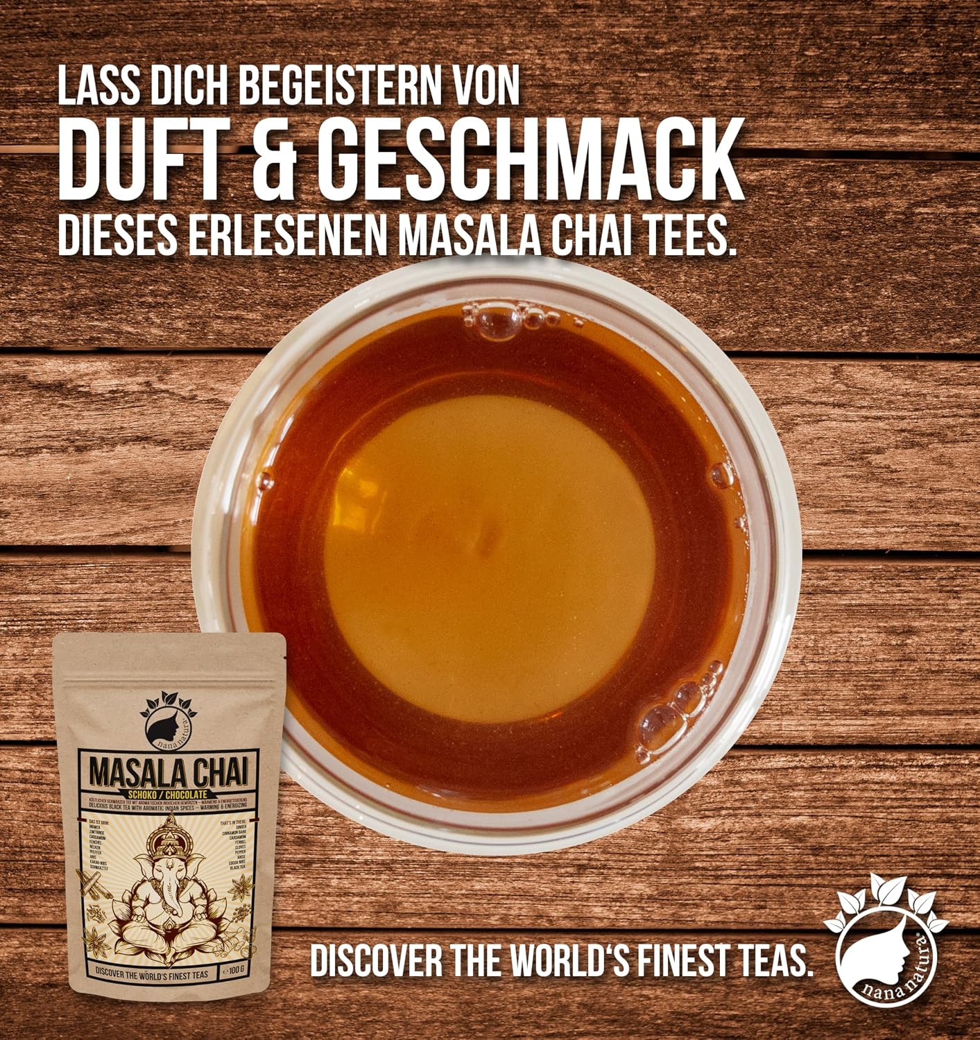 Thumbnail 4 de NanaNatura's Masala Chai Schoko Tee 100 g – würzig-schokoladig für Chai Latte mit Kakao-Nibs