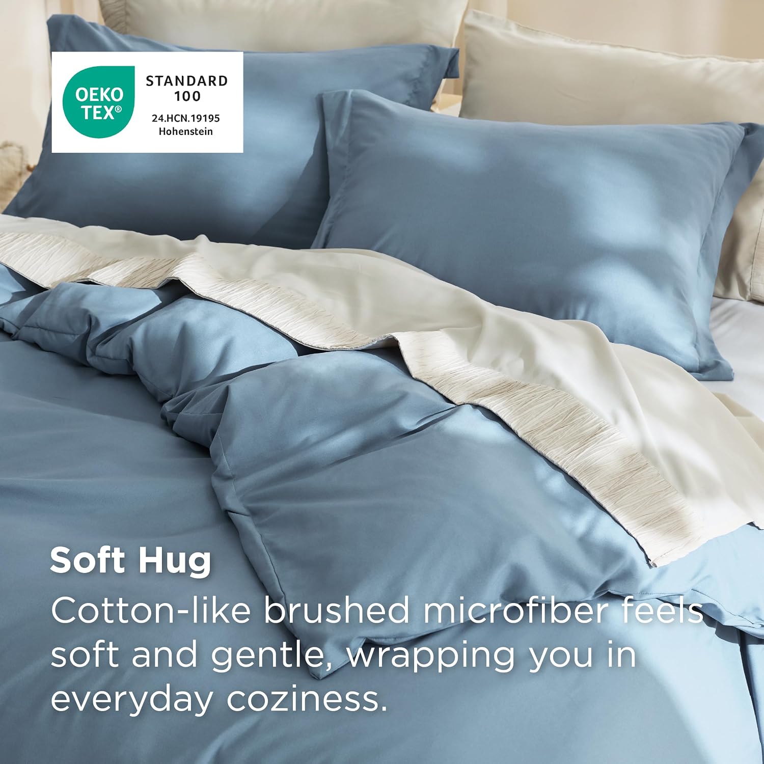 Thumbnail 1 de Bedsure Duvet Cover Set-Solid, King Mineral Blue Microfiber with Zipper