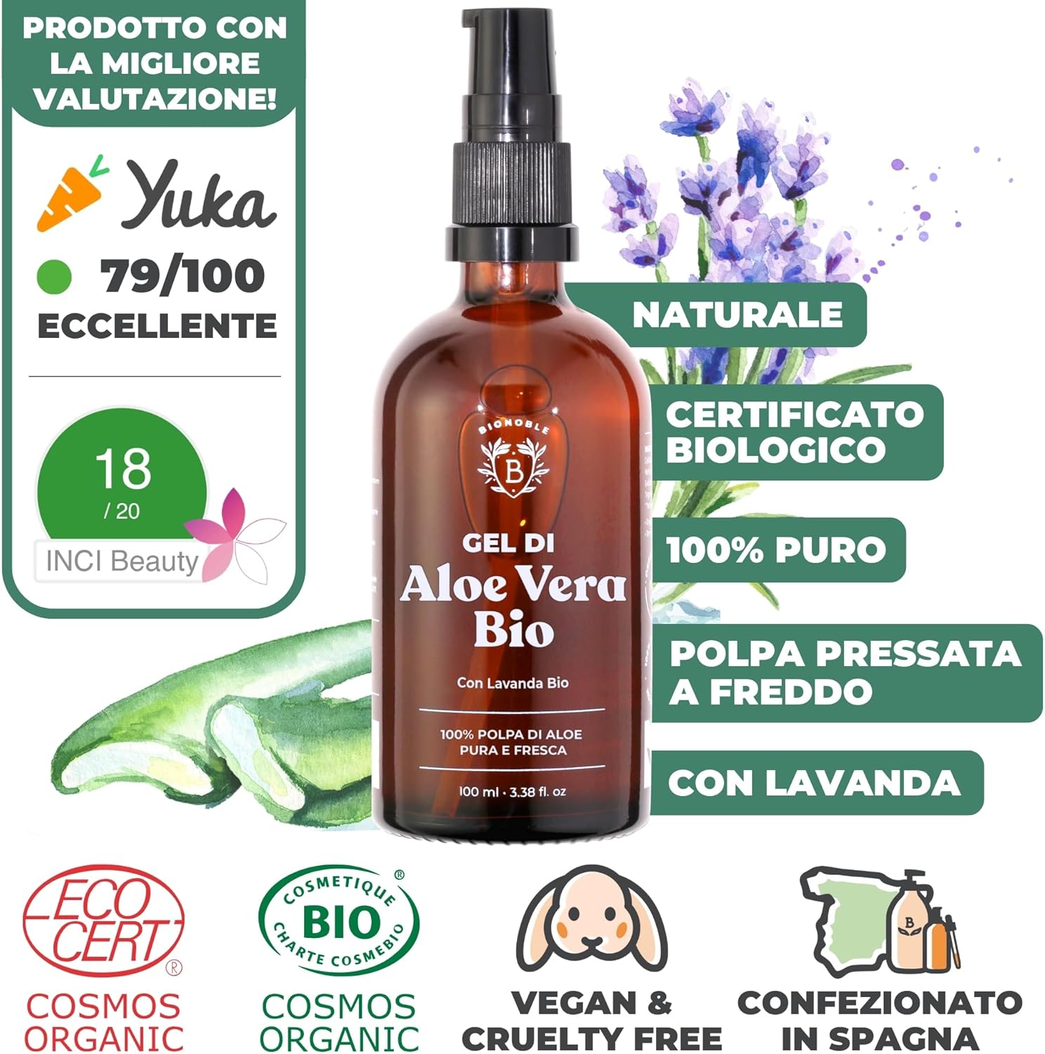 Detalle 2 de BIONOBLE Gel Aloe Vera Puro 97% per viso e corpo