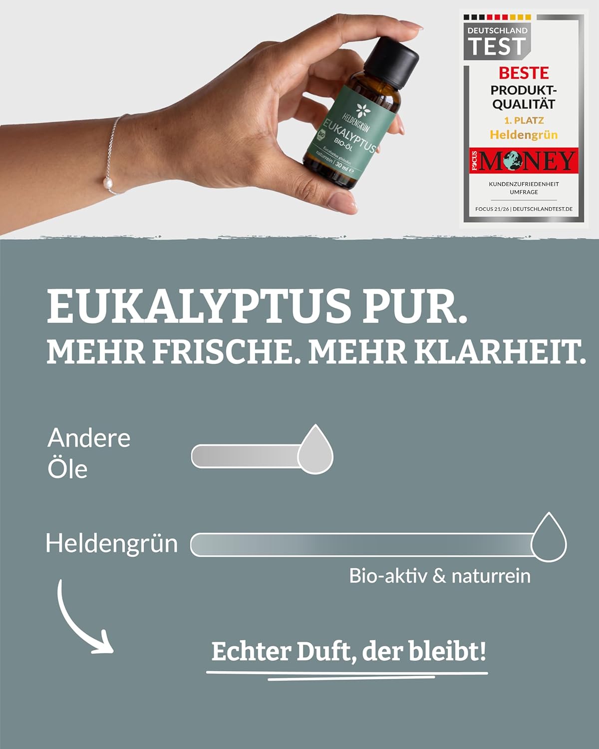 Detalle 2 de Heldengrün BIO Eukalyptusöl (100% naturrein) – echtes Bio-Eukalyptusöl für Aromatherapie & Kosmetik