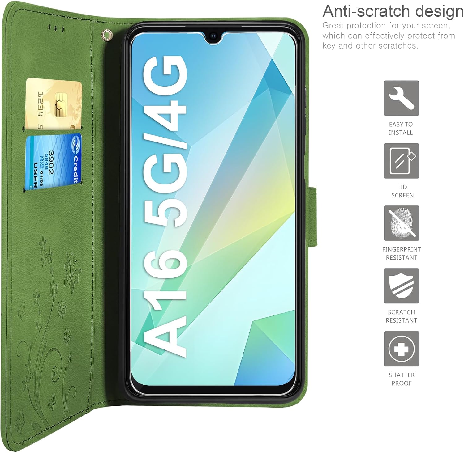 Thumbnail 2 de AROYI Wallet Case for Samsung Galaxy A16 5G/4G — PU Leather, Card Slots & Stand
