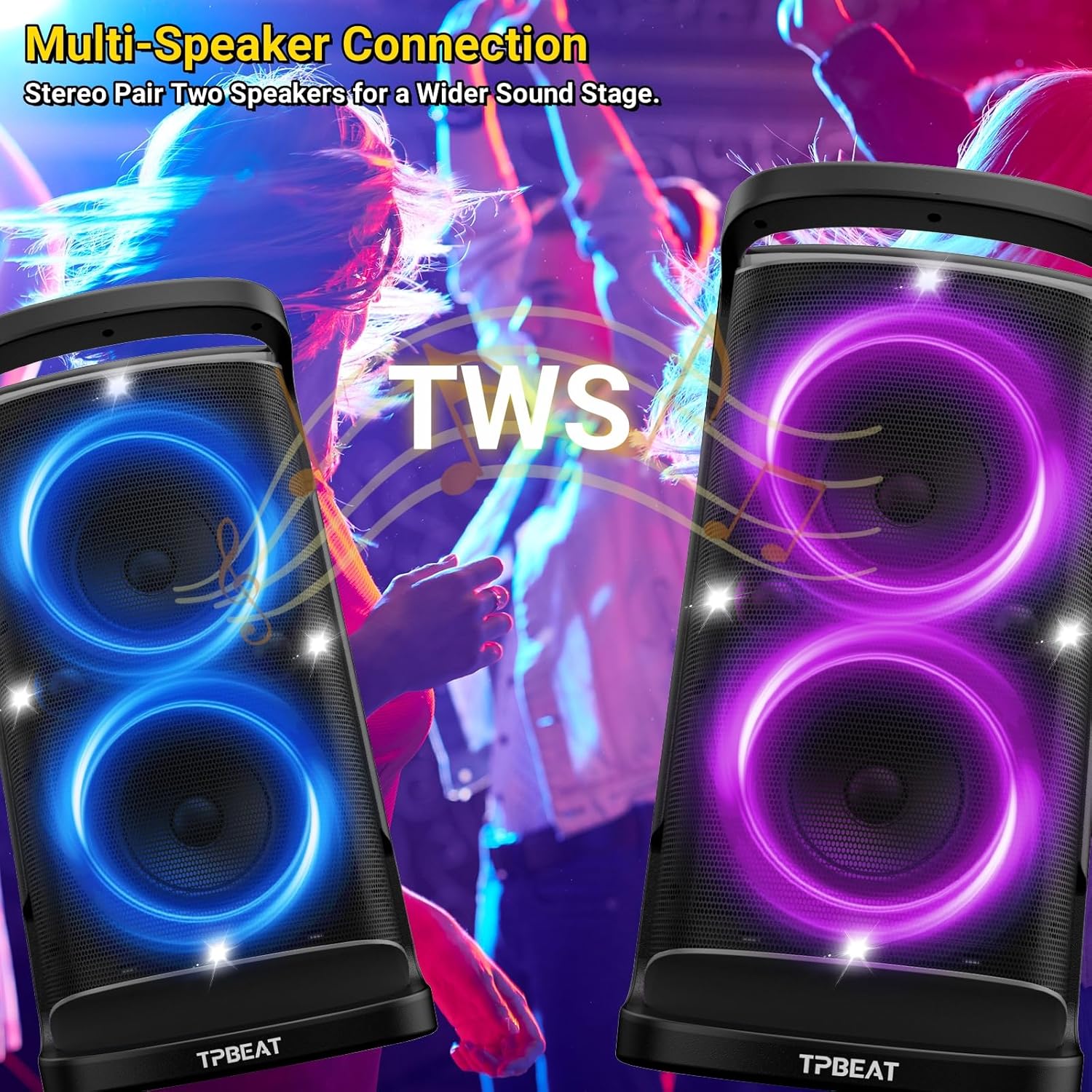 Thumbnail 3 de TPBEAT Portable Bluetooth Party Speaker: 160W Peak Power, Deep Bass & LED Light Show