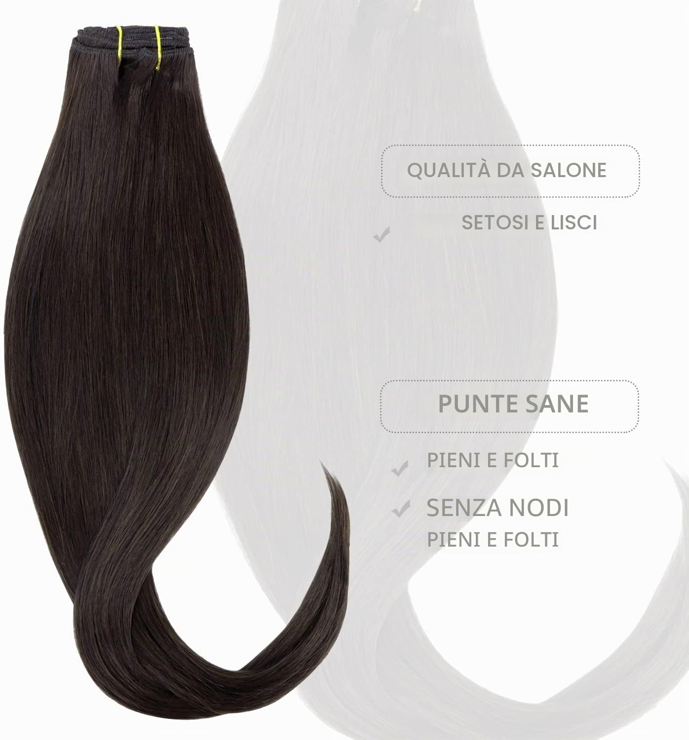 Detalle 2 de WENNALIFE Extension a clip di capelli veri Remy, vergini, 50,8 cm, castano scuro, 7 pezzi 70 g