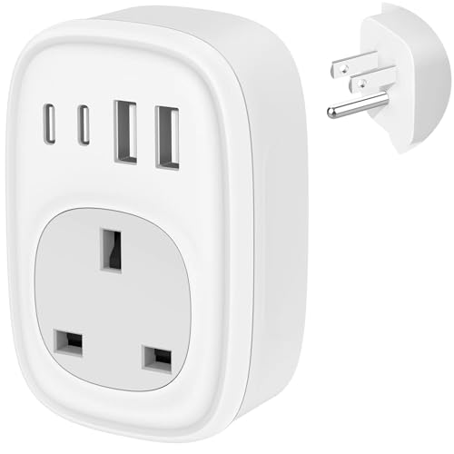 Detalle de Tusreda UK to US Plug Adaptor: 4-in-1 Travel Charger with USB-C & USB Ports