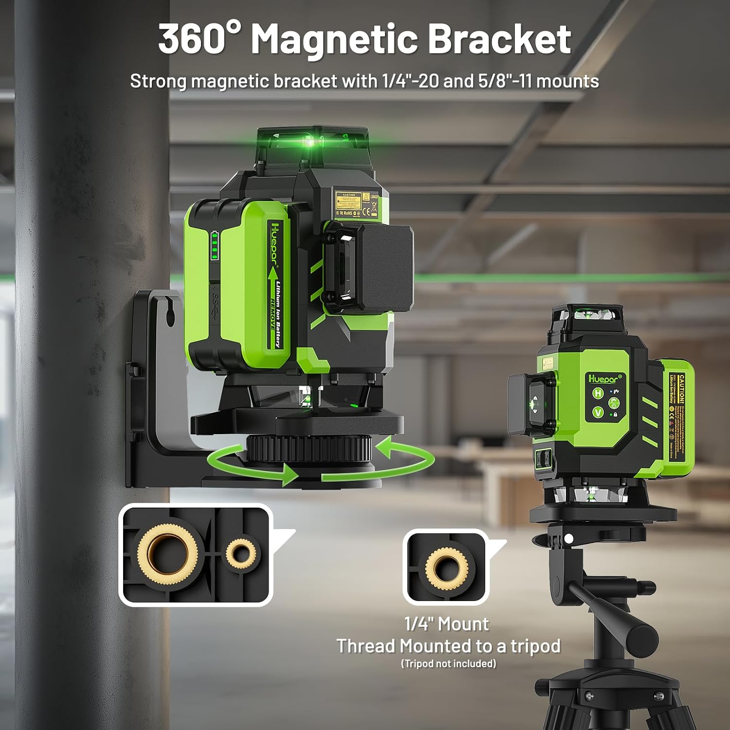 Thumbnail 6 de Huepar LS04CG 4x360° Green Laser Level with Self-Leveling and Dual Batteries