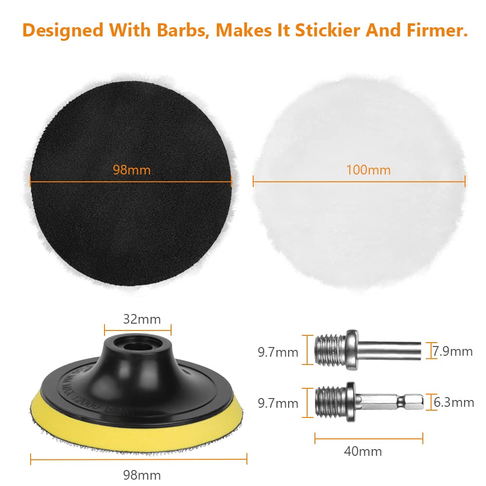 Detalle 2 de URAQT Car Polishing Pads for Drill (8 Pack) with M10 Adapter and Hex Shank Bit