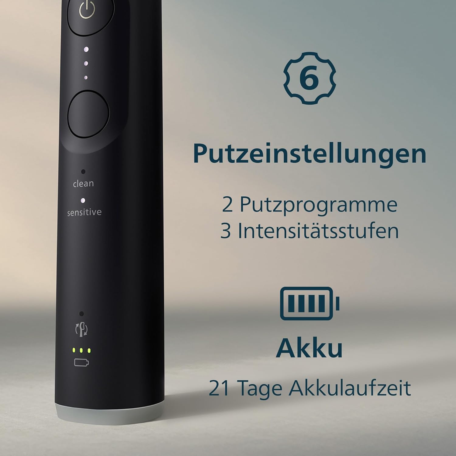 Detalle de Philips Sonicare Series 6100 HX7401/12 – Elektrische Schallzahnbürste, 6 Reinigungsprogramme, Drucksensor und Reiseetui (Schwarz)