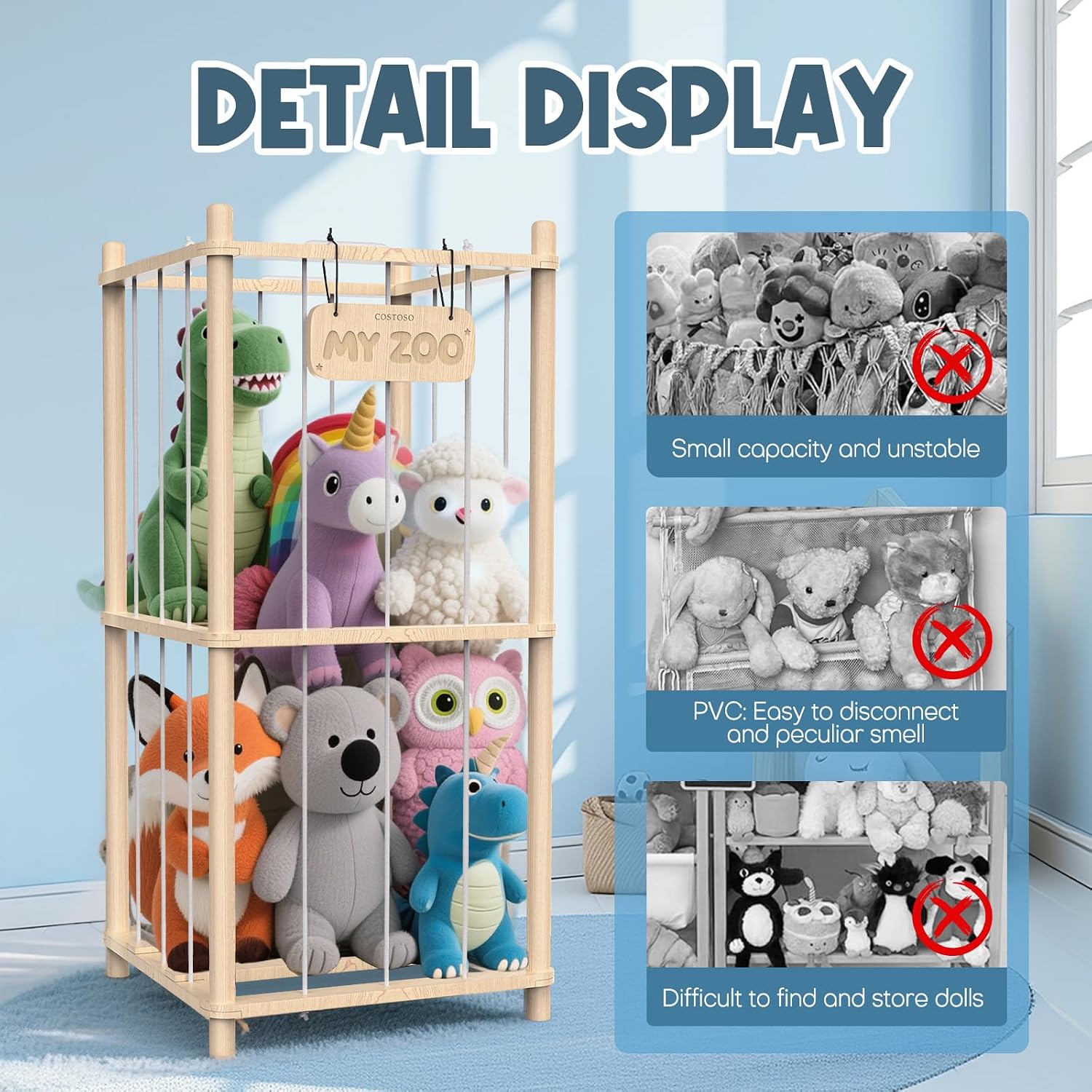Thumbnail 6 de FunreemaG SSF3 XJH4 Pine Wood Stuffed Animal Storage Organizer