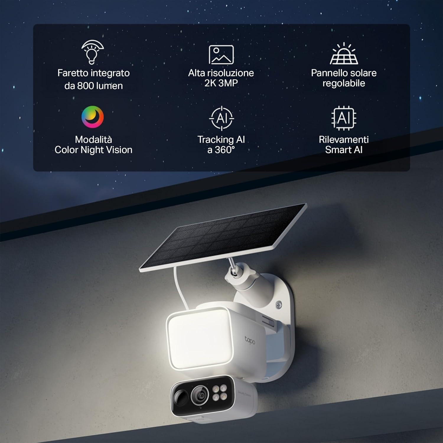Detalle 2 de Tapo C615F KIT Telecamera Wi‑Fi Esterna Senza Fili con Pannello Solare – 2K, Pan/Tilt e AI 360°