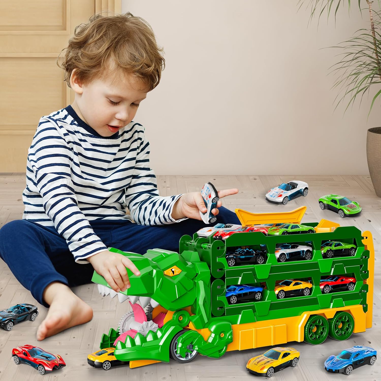 Detalle 1 de Ci Vetch YM8811-3-a Dinosaur Transport Truck with 59-Inch Dual Race Track