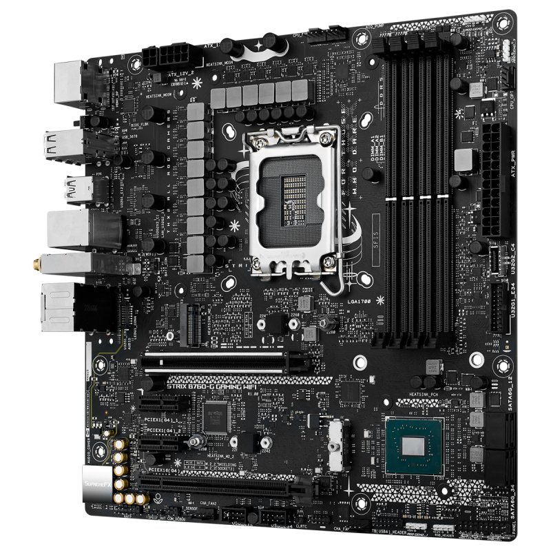 Detalle de ASUS ROG STRIX B760-G GAMING WIFI: placa base mATX para CPUs Intel de 12ª/13ª generación
