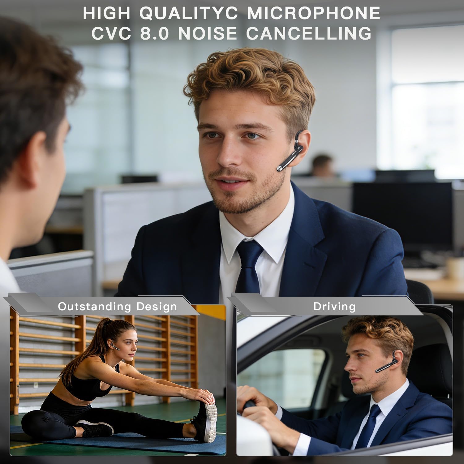 Detalle 2 de Bluetooth Headset V6.1: All‑Day One‑Ear Wireless Headset with CVC8.0 Noise Cancellation