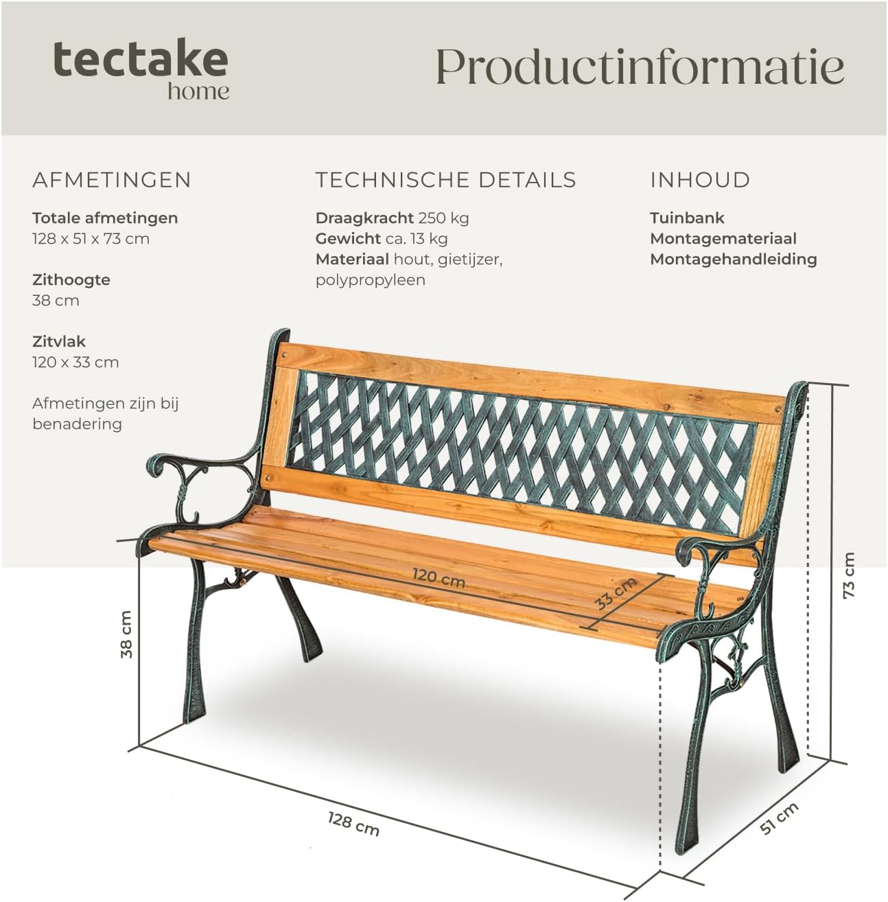 Detalle de tectake Tamara tuinbank voor 2 personen, gietijzer en gelakt eucalyptus hout