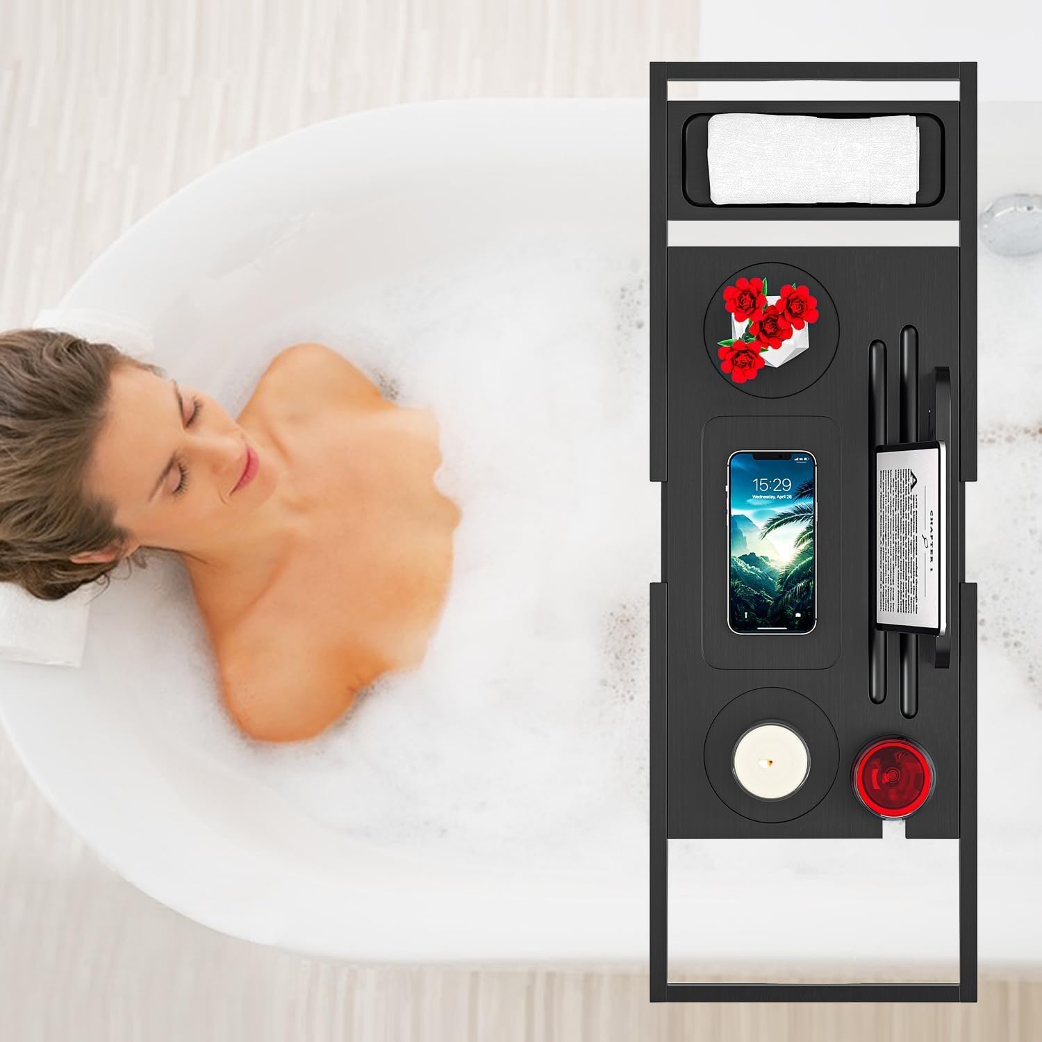Detalle 2 de Banlilu Premium Bathtub Caddy Tray 27.5–35.4 in