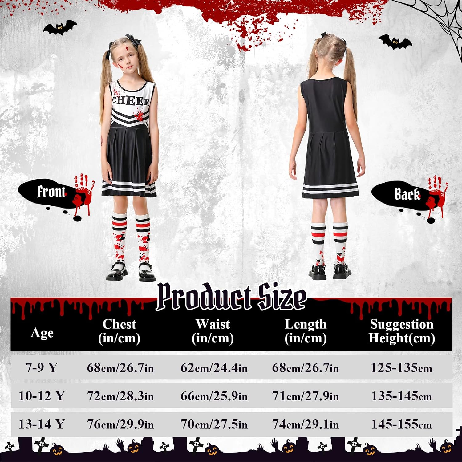 Detalle de Zombie-cheerleaderkostuum voor kinderen van 7 tot 14 jaar