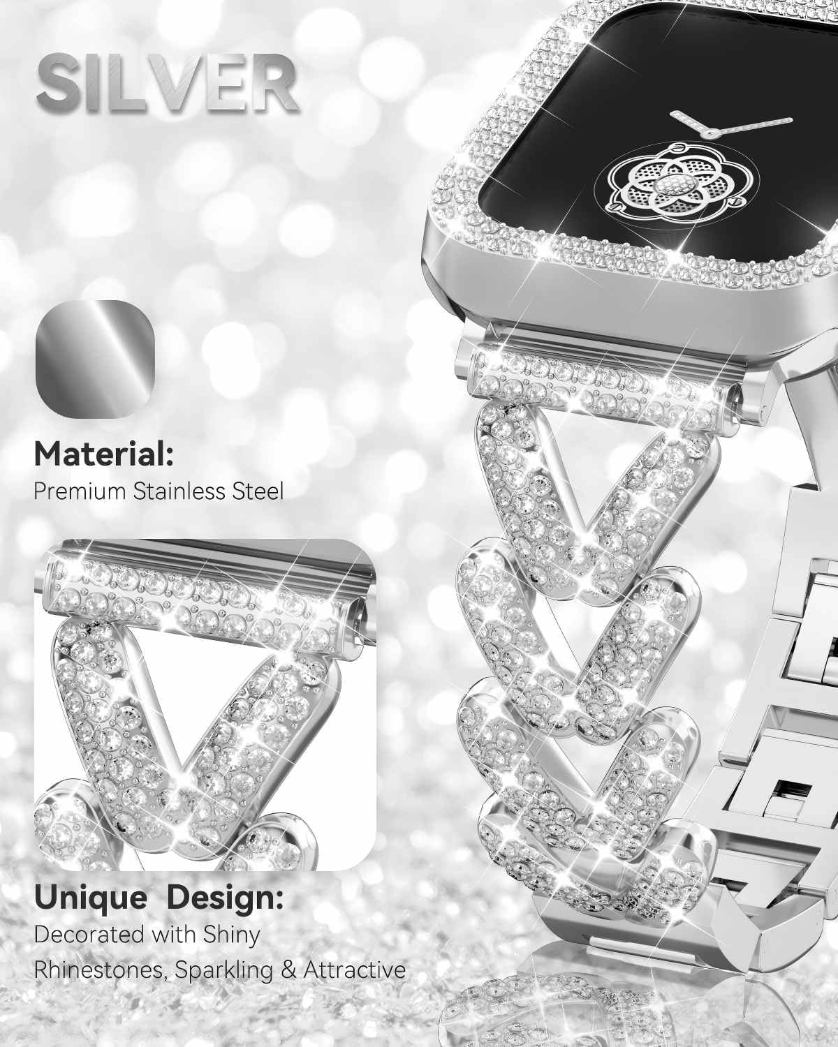 Thumbnail 1 de Rhinestones Encrusted Metal Bracelet and Case for Apple Watch 38–49mm (Series 11/10/1/SE/Ultra 2) – Bling Gold