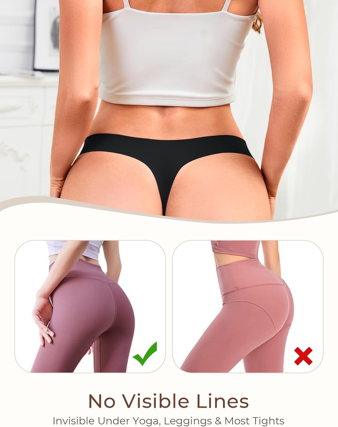 Thumbnail 3 de VOENXE Tanga sans couture femme en microfibre (lot de 5) — string invisible
