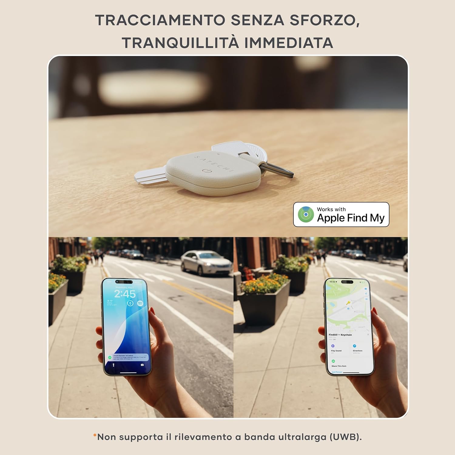 Thumbnail 2 de SATECHI FindAll localizzatore per chiavi con Apple Find My, ricarica wireless e avviso acustico potente (beige)