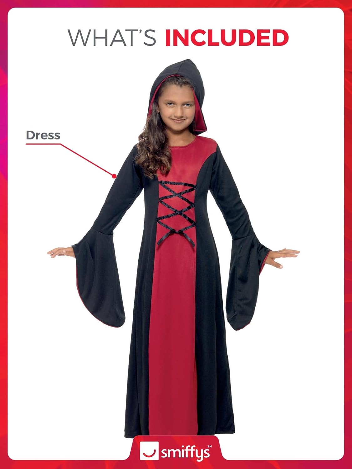 Detalle 2 de Smiffys Costume vamp Rouge et Noir 10-12 ans đ