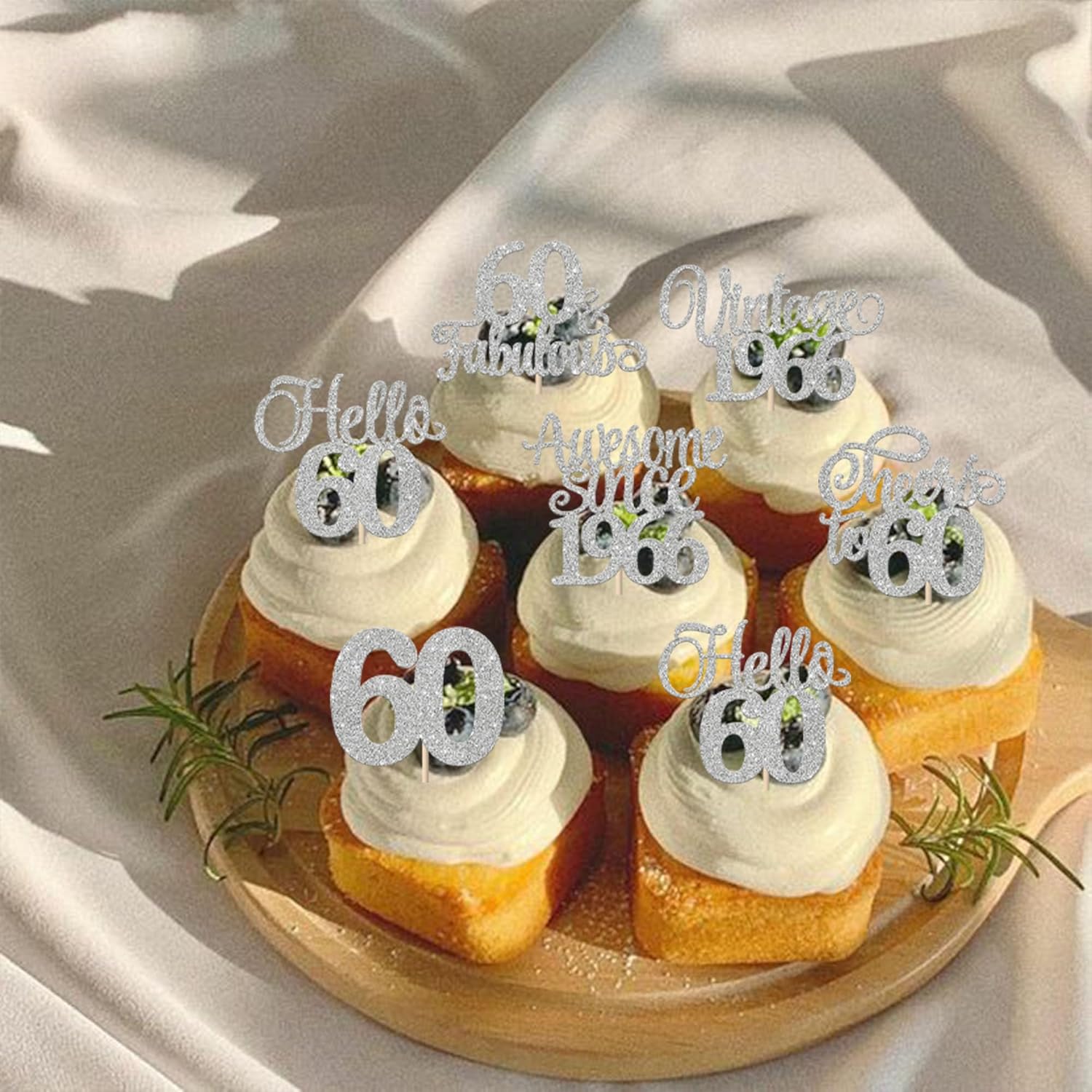 Detalle de Xsstarmi 24 Pack Vintage 1966 Cupcake Toppers Glitter Silver Hello 60 Fabulous Cupcake Picks