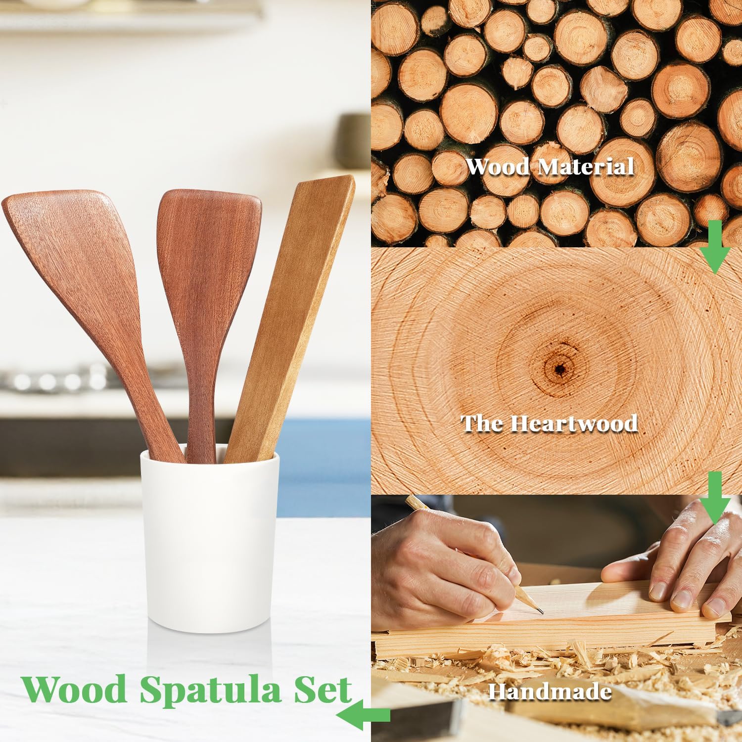 Detalle 2 de MORGLES Wooden Spatula Set, Acacia Wood